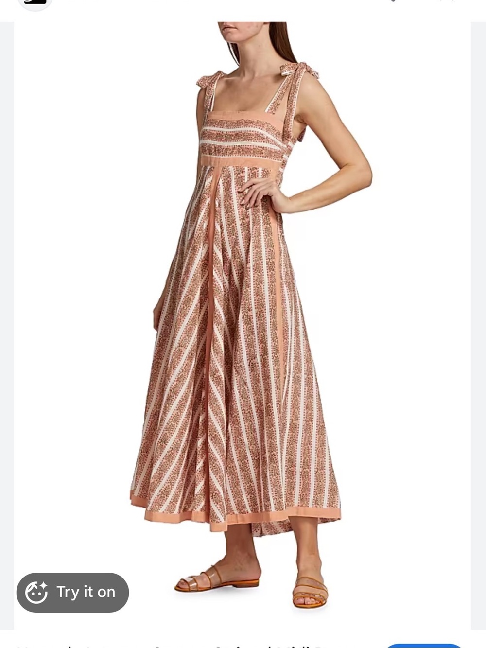 Tie-Shoulder Pink & Cream Striped Maxi Dress - size medium